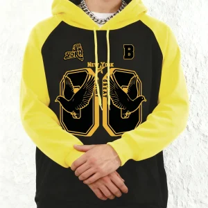 New York Great Victory Pigeon Printed Men'S Raglan Hoodies Fashion Loose Clothing Autumn Fleece Hoodie Casual Soft Hoody