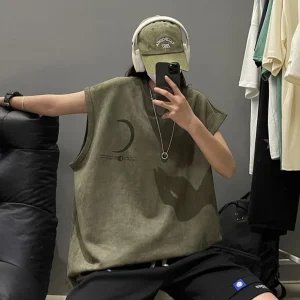 Can's shoulder vest loose sports sleeveless T-shirt for men, summer 2025 new men's clothing