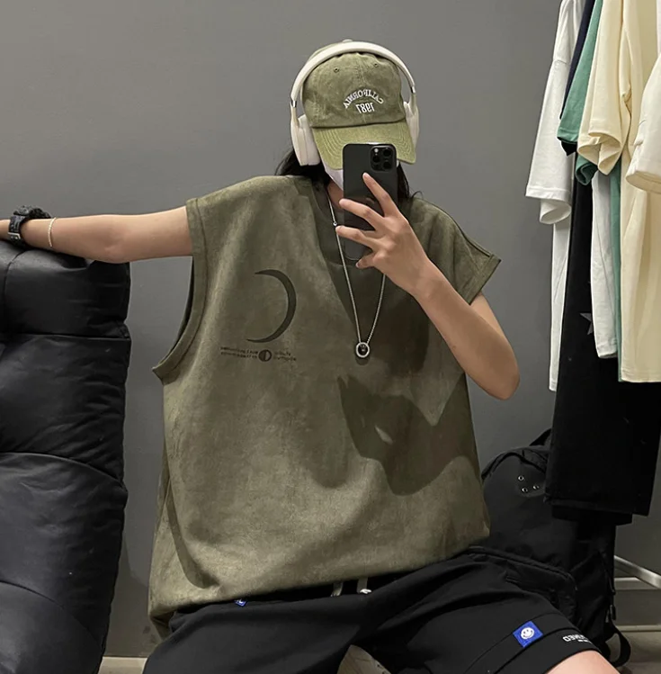 Can's shoulder vest loose sports sleeveless T-shirt for men, summer 2025 new men's clothing