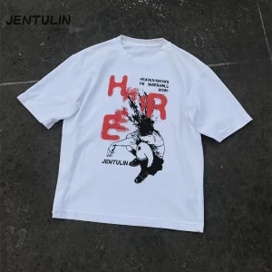 Harajuku Oversized Men Tshirt Cotton Short Sleeve Shadow Print Y2k Tops Tee Streetwear Hip Hop Graphic Korean Aesthetic Clothing